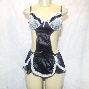 ❤️Black & White Trim Ruffle Lace Trim Sexy Apron Maid Lingerie Cosplay Costume🖤